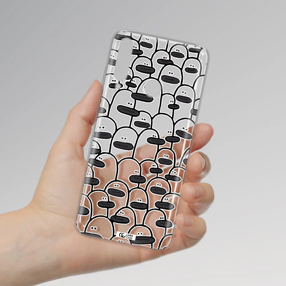 a group of white and black cartoon characters Huawei Y6P Clear TPU Case