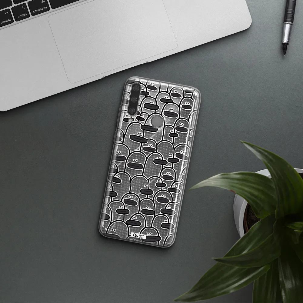 a group of white and black cartoon characters Huawei Y6P Clear TPU Case