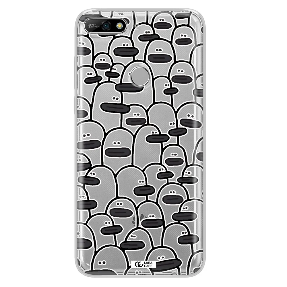 a group of white and black cartoon characters Huawei Y7 2018 Clear TPU Case