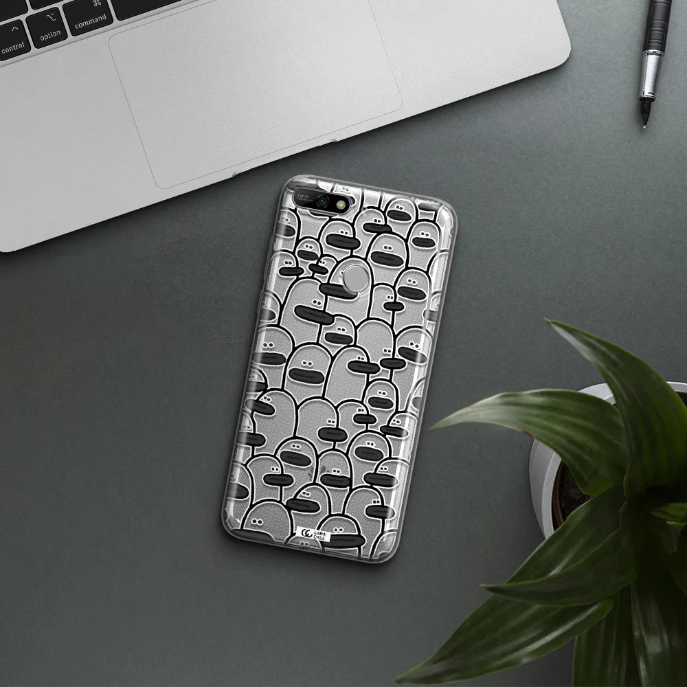 a group of white and black cartoon characters Huawei Y7 2018 Clear TPU Case