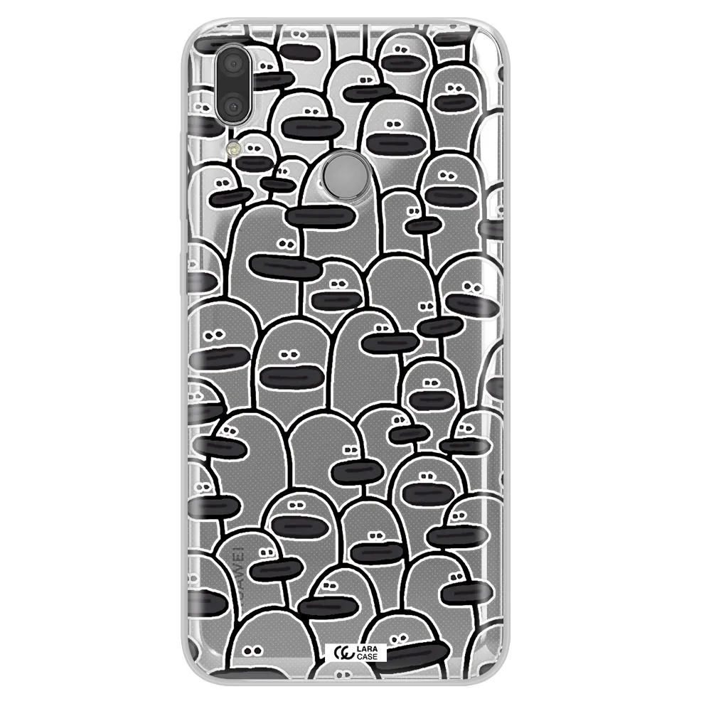 a group of white and black cartoon characters Huawei Y7 2019 Clear TPU Case