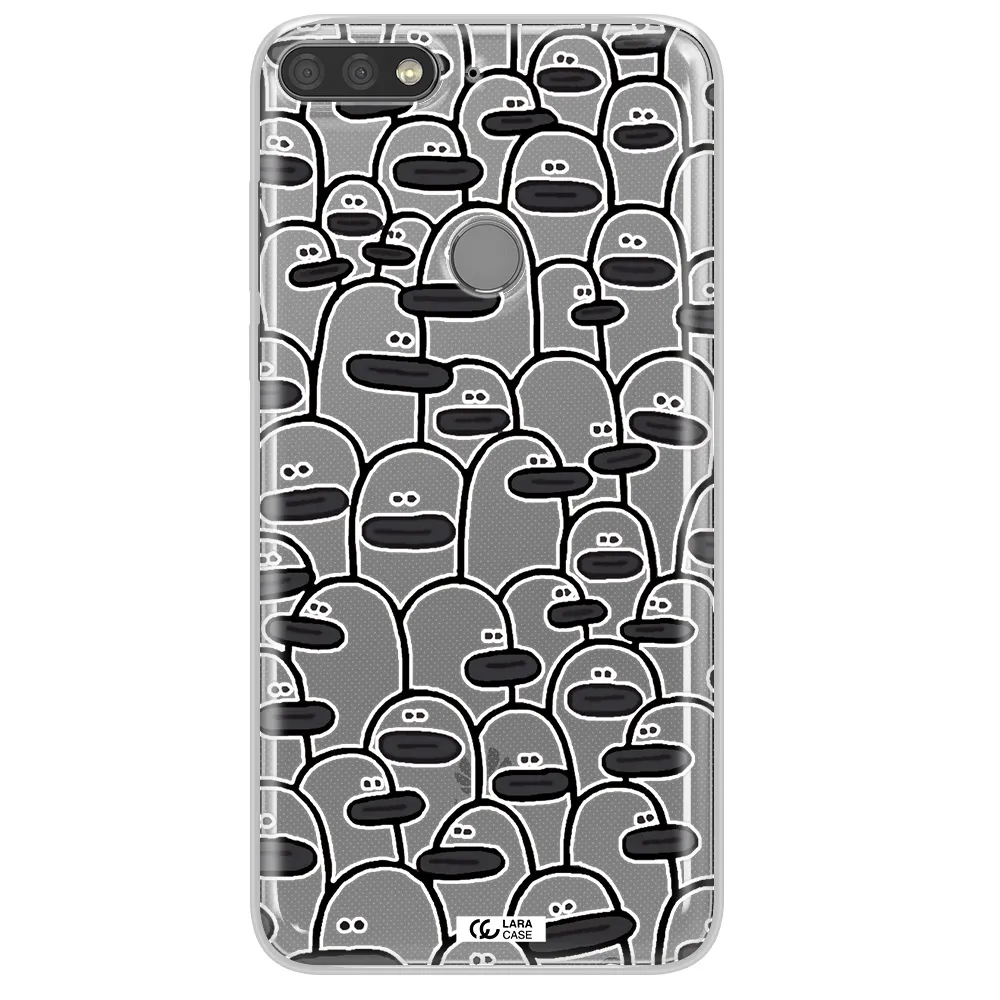 a group of white and black cartoon characters Huawei Y7 Prime 2018 Clear TPU Case