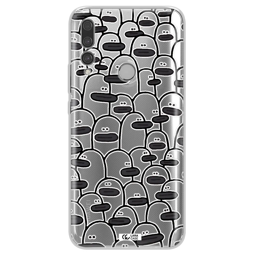 a group of white and black cartoon characters Huawei Y9 Prime 2019 Clear TPU Case