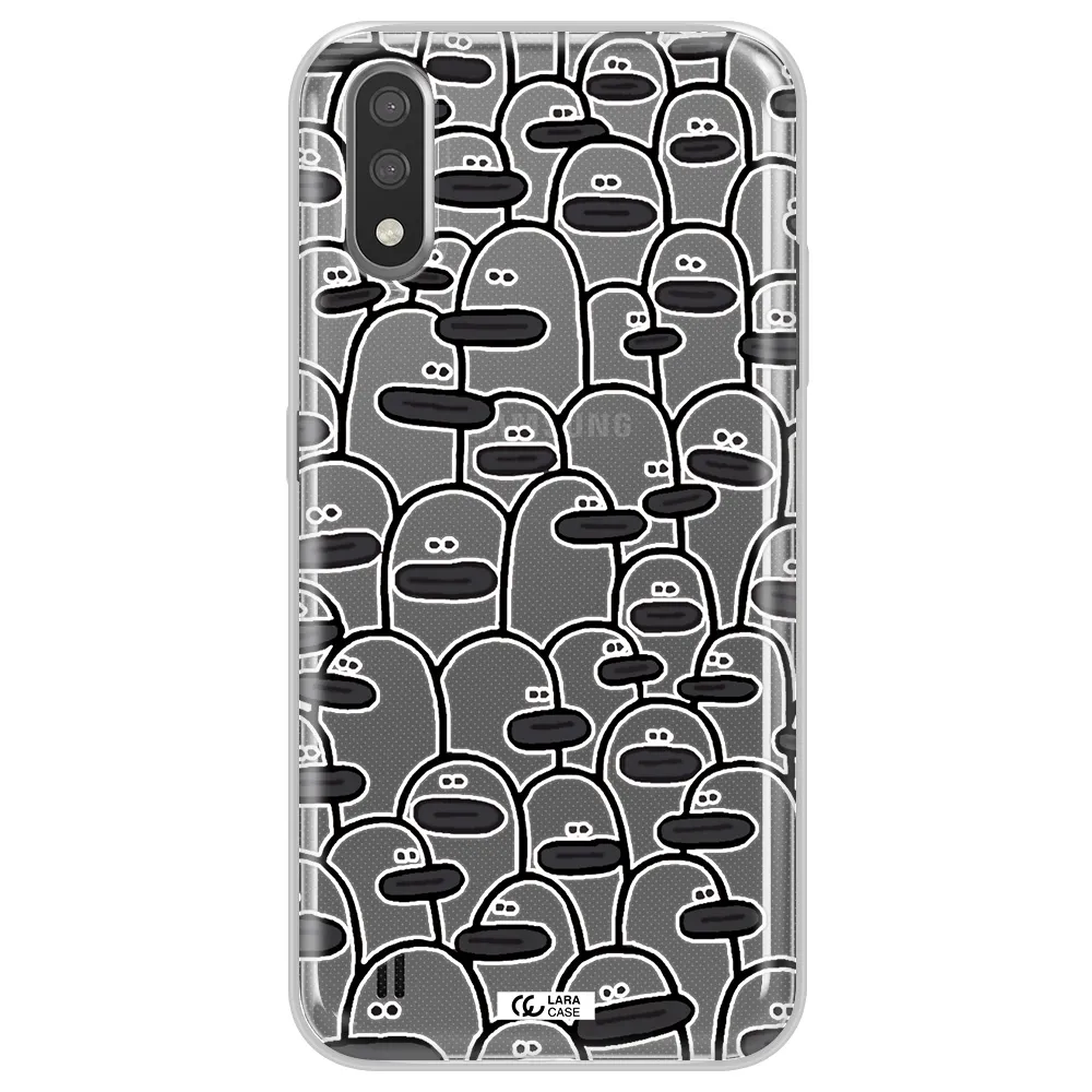 a group of white and black cartoon characters Samsung A01 Clear TPU Case