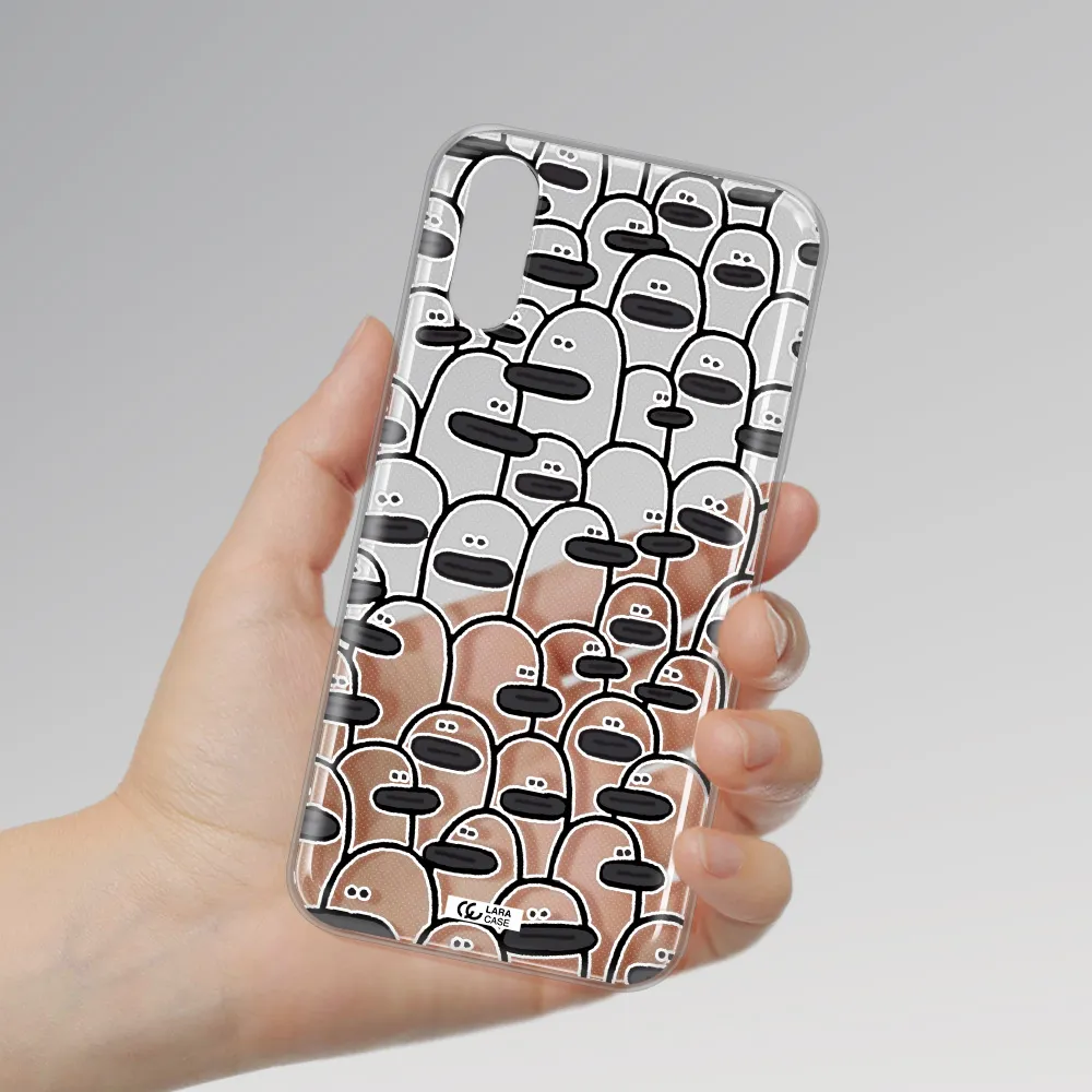 a group of white and black cartoon characters Samsung A01 Clear TPU Case