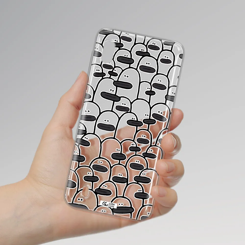 a group of white and black cartoon characters Samsung A10 Clear TPU Case