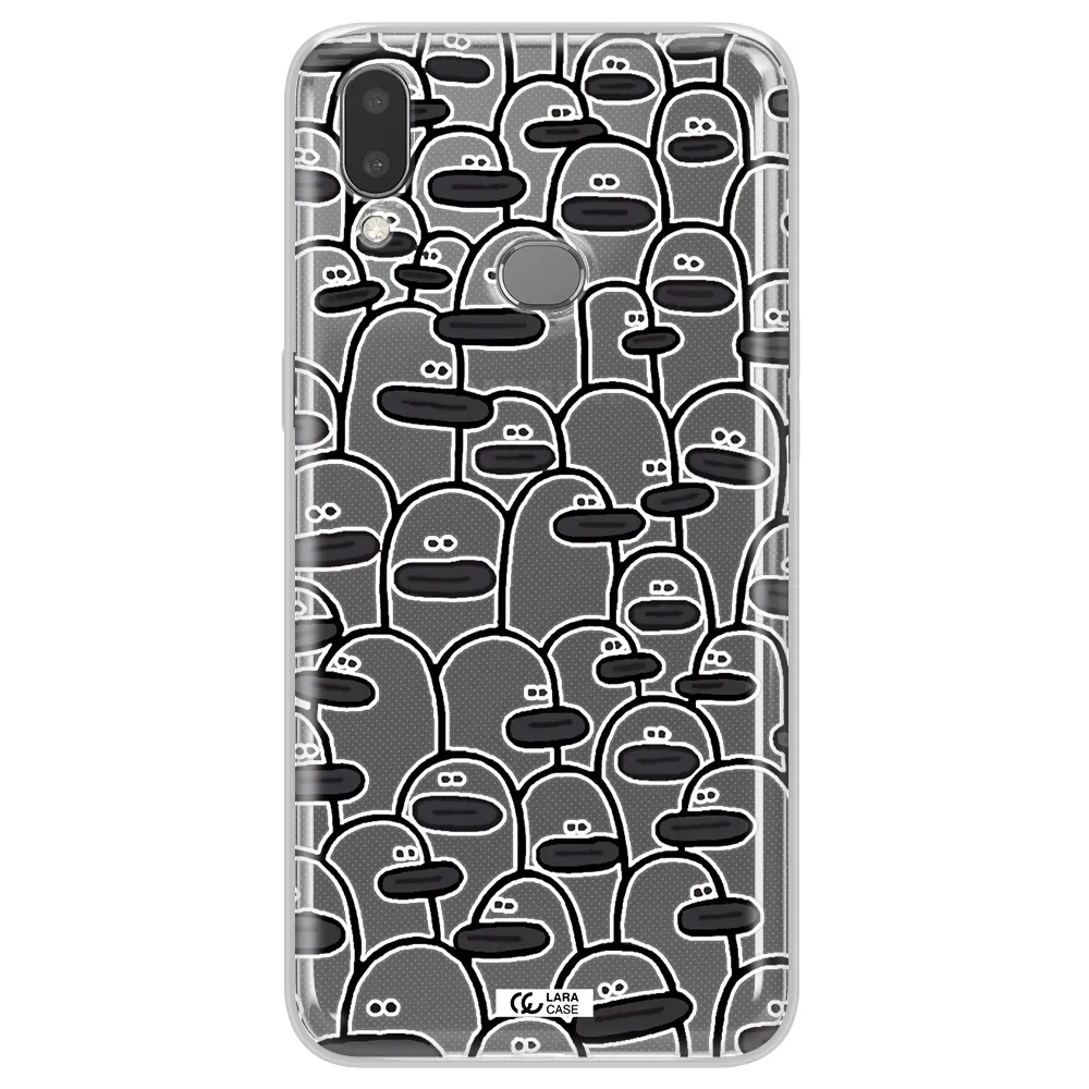 a group of white and black cartoon characters Samsung A10S Clear TPU Case