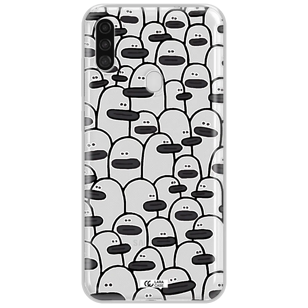 a group of white and black cartoon characters Samsung A11 Clear TPU Case