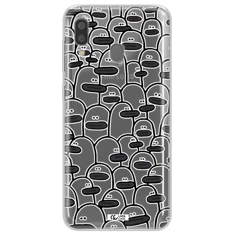 a group of white and black cartoon characters Samsung A20 Clear TPU Case