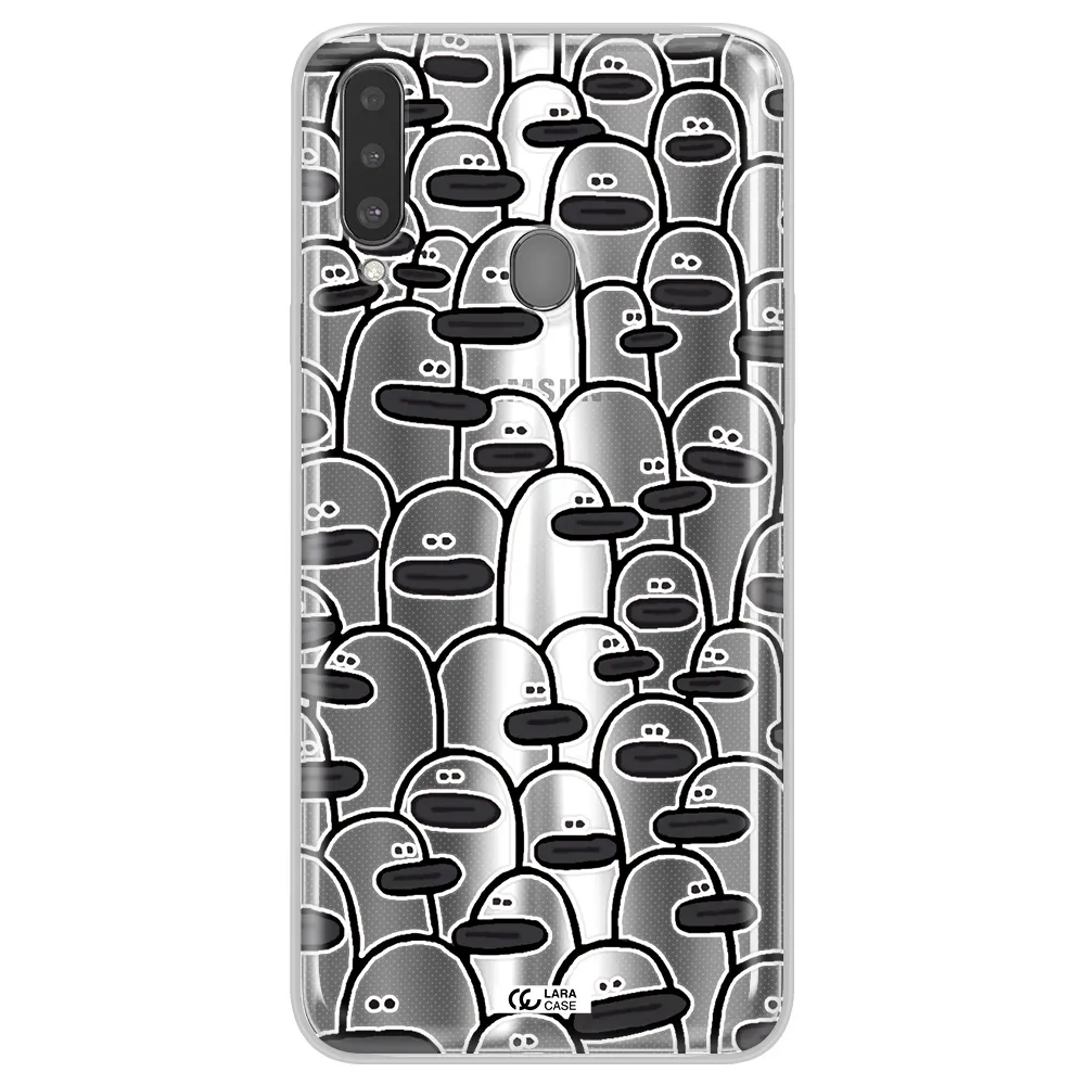 a group of white and black cartoon characters Samsung A20S Clear TPU Case