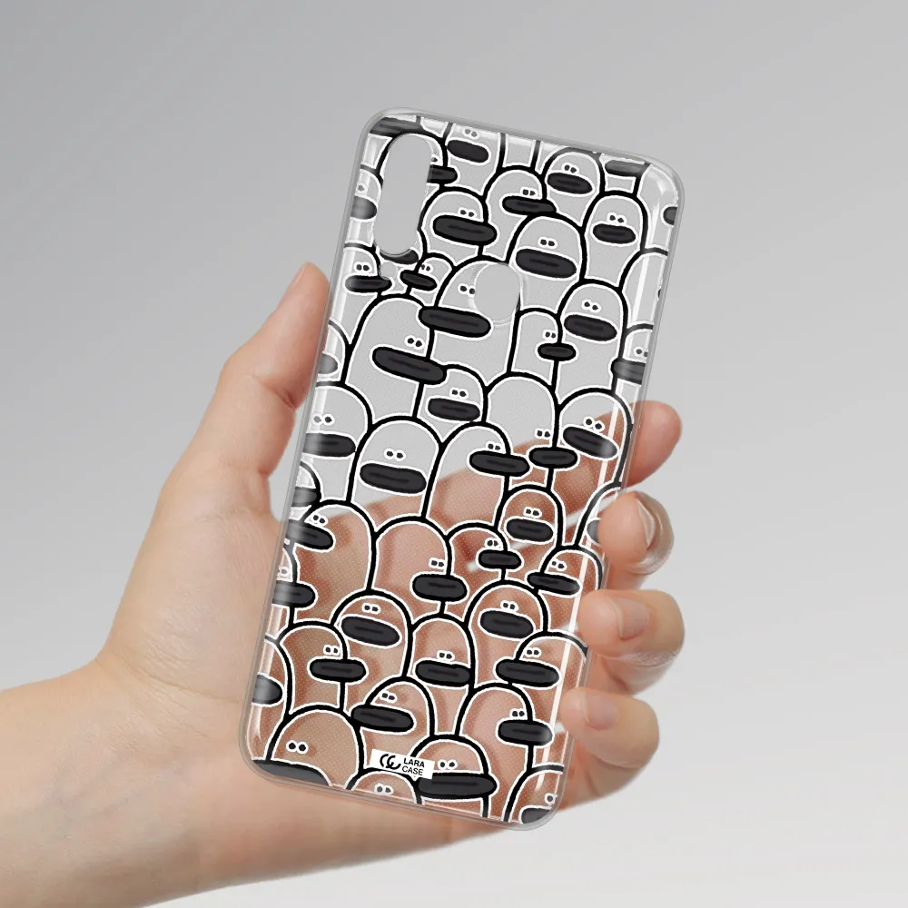a group of white and black cartoon characters Samsung A20S Clear TPU Case