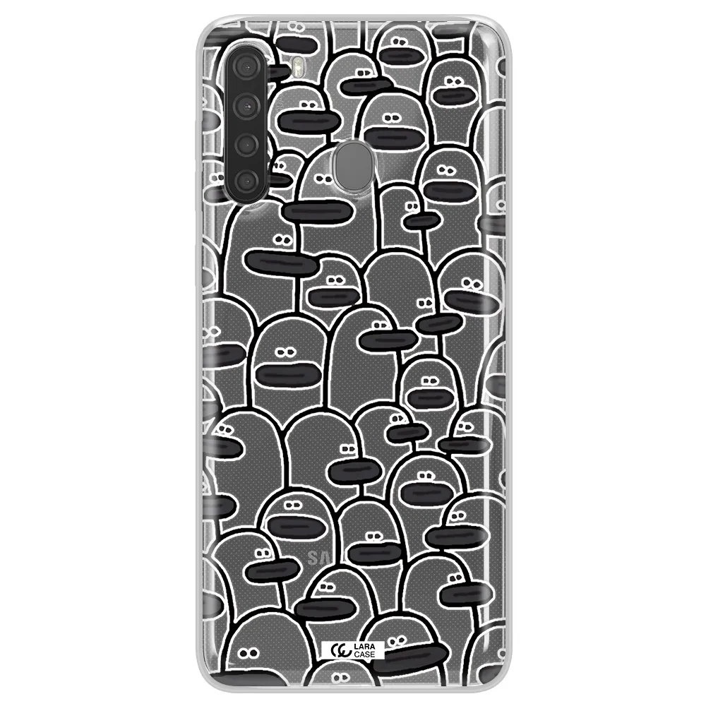 a group of white and black cartoon characters Samsung A21 Clear TPU Case