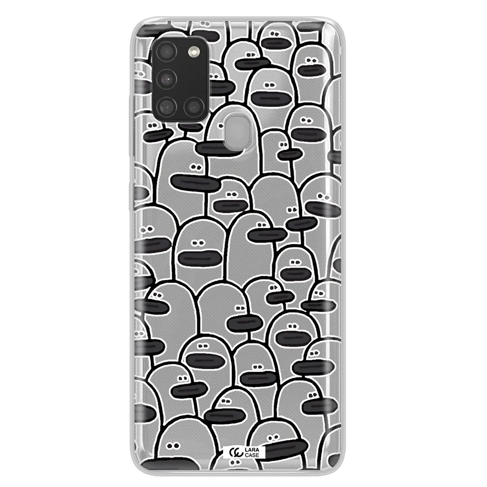 a group of white and black cartoon characters Samsung A21S Clear TPU Case