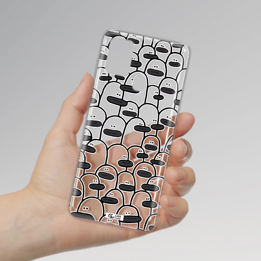 a group of white and black cartoon characters Samsung A21S Clear TPU Case