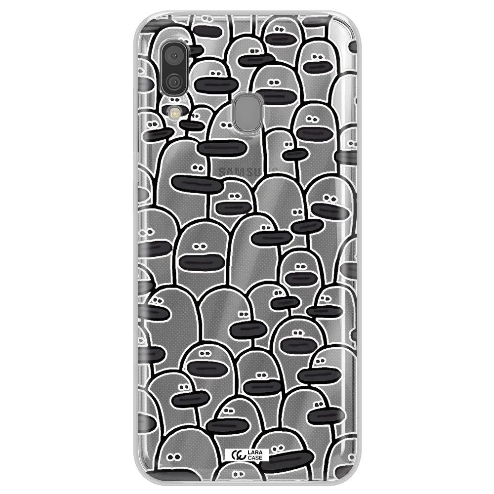 a group of white and black cartoon characters Samsung A30 Clear TPU Case