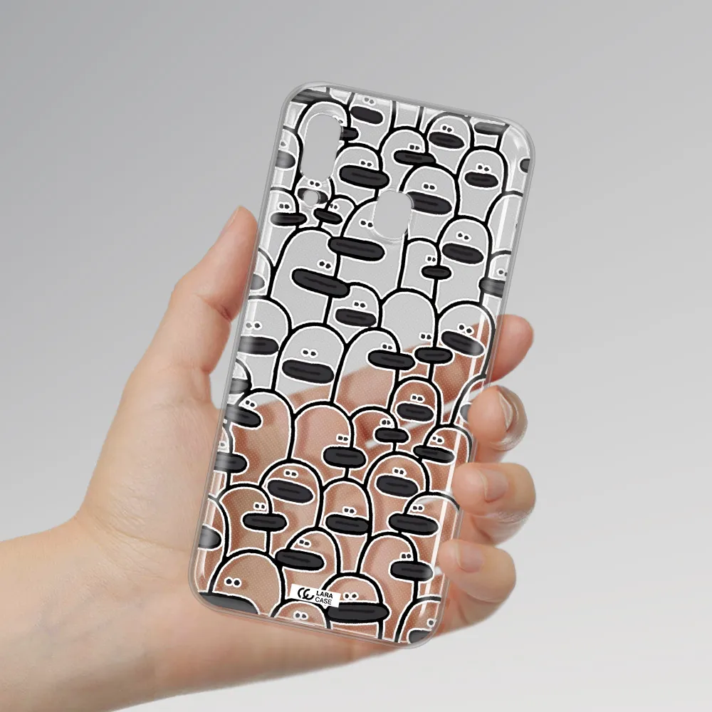 a group of white and black cartoon characters Samsung A30 Clear TPU Case