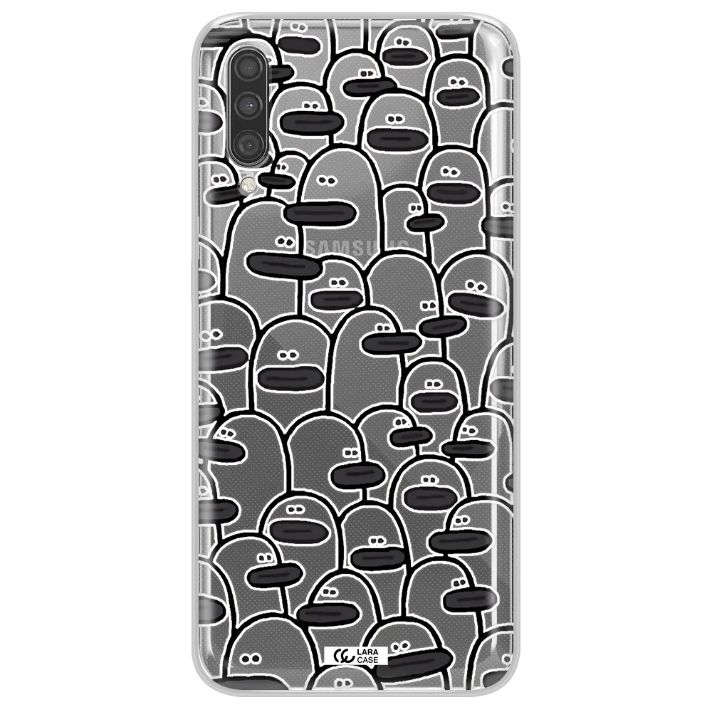 a group of white and black cartoon characters Samsung A30S Clear TPU Case