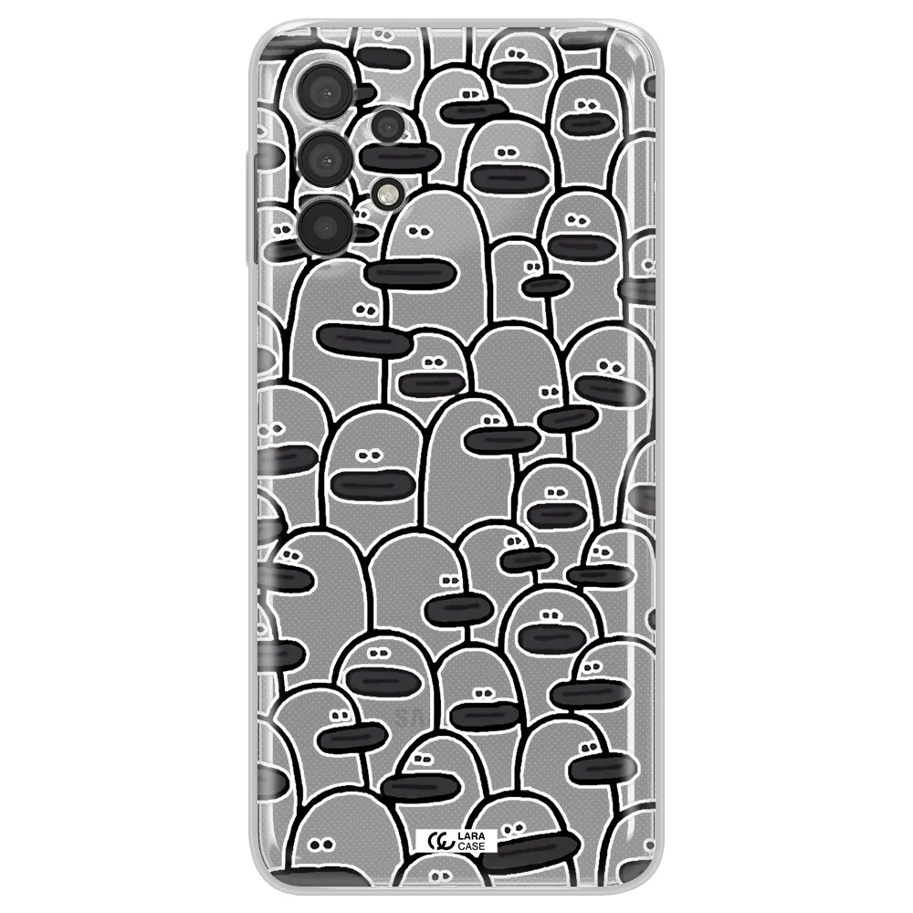 a group of white and black cartoon characters Samsung A32 Clear TPU Case
