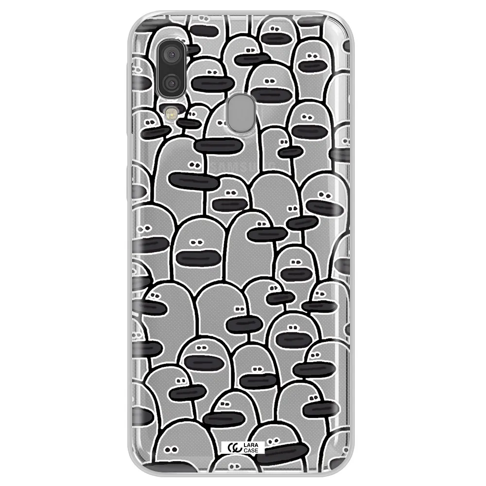 a group of white and black cartoon characters Samsung A40 Clear TPU Case