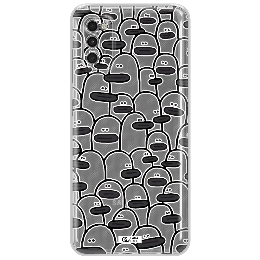 A Group Of White And Black Cartoon Characters Samsung A41 Clear Tpu Case