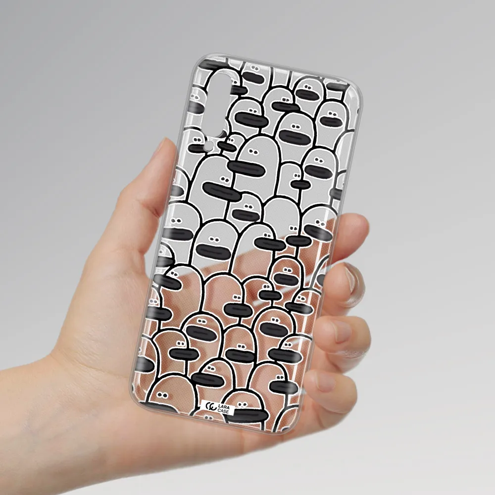 a group of white and black cartoon characters Samsung A50 Clear TPU Case
