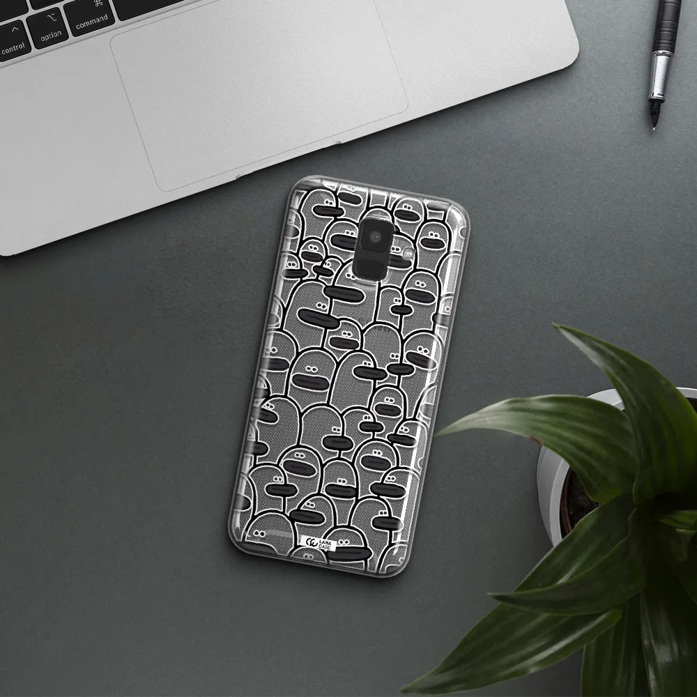 a group of white and black cartoon characters Samsung A6 Clear TPU Case