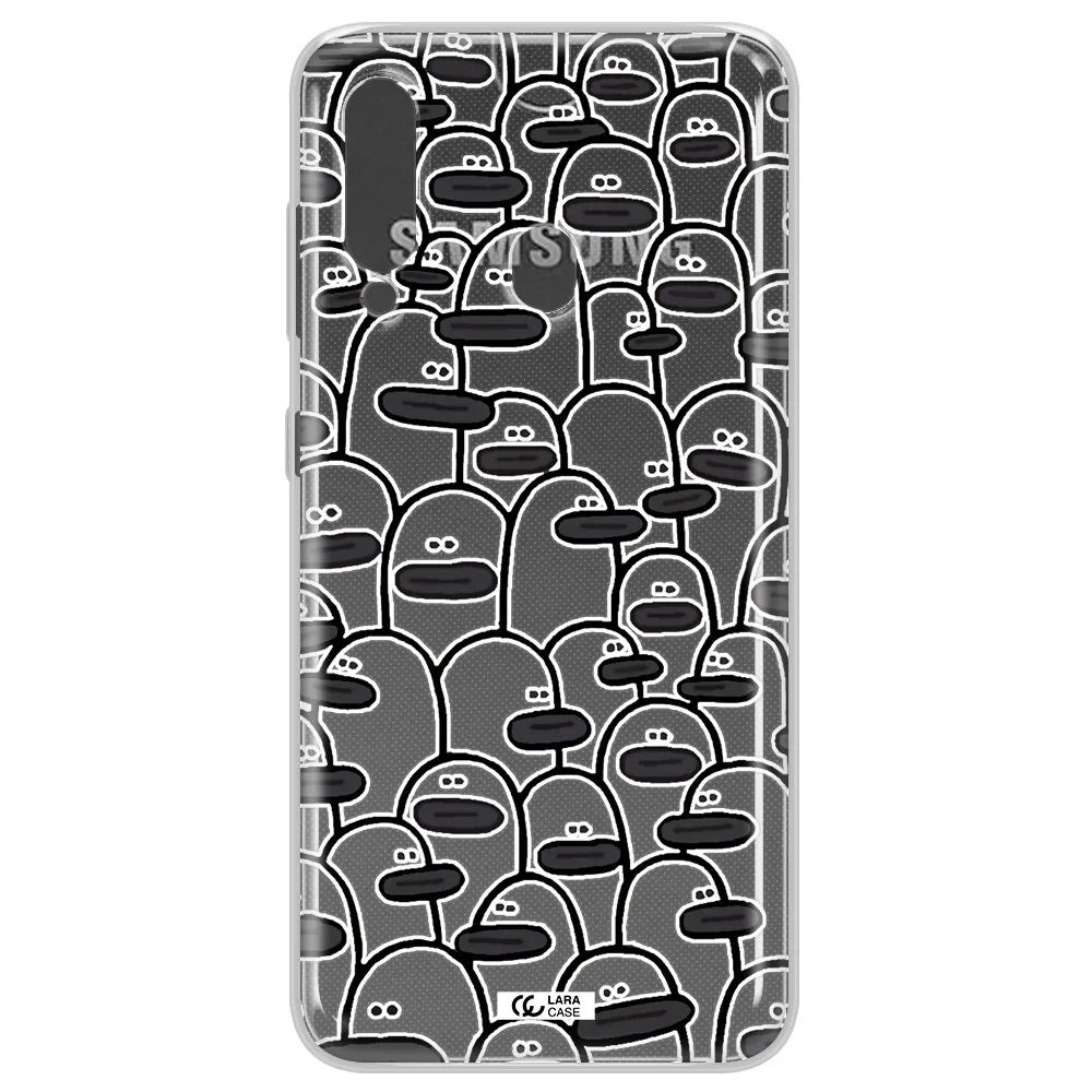 a group of white and black cartoon characters Samsung A60 Clear TPU Case