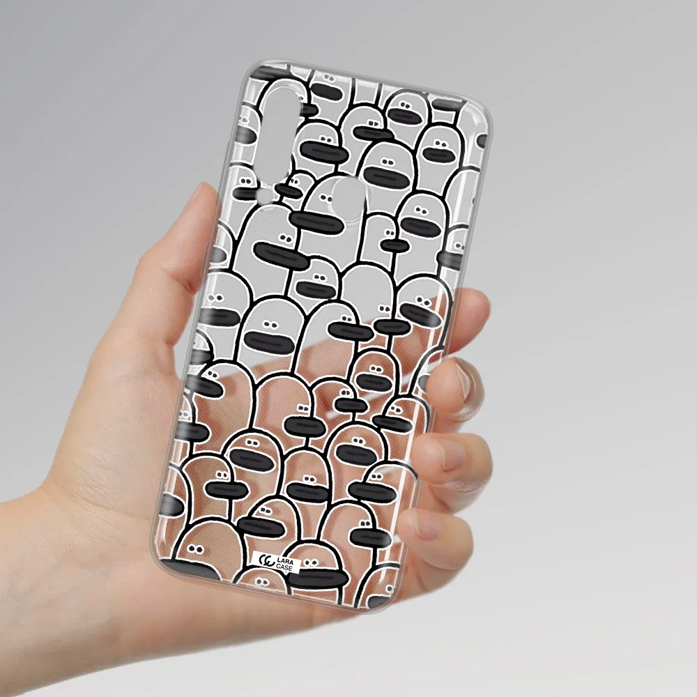 a group of white and black cartoon characters Samsung A60 Clear TPU Case