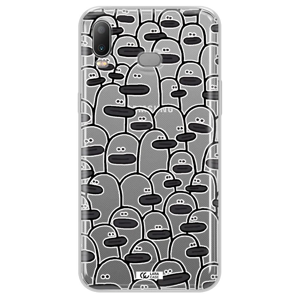 a group of white and black cartoon characters Samsung A6S Clear TPU Case