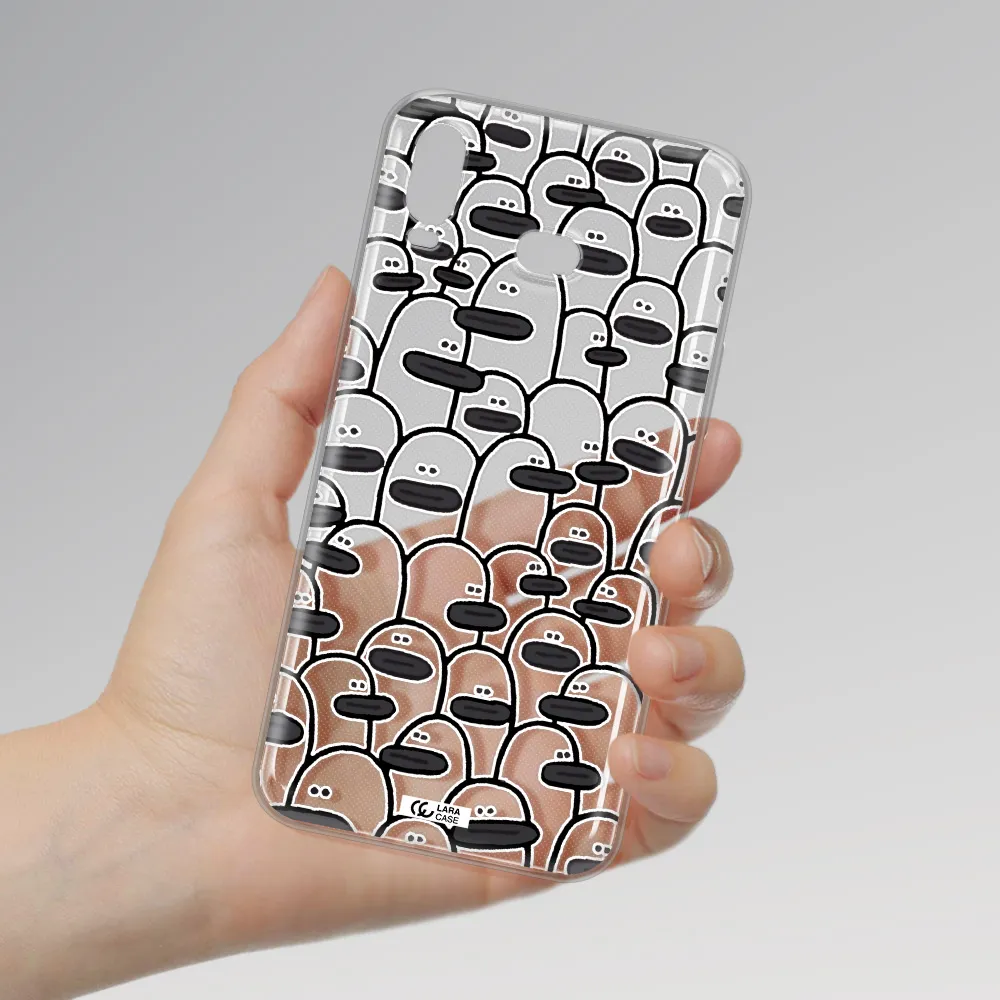 a group of white and black cartoon characters Samsung A6S Clear TPU Case