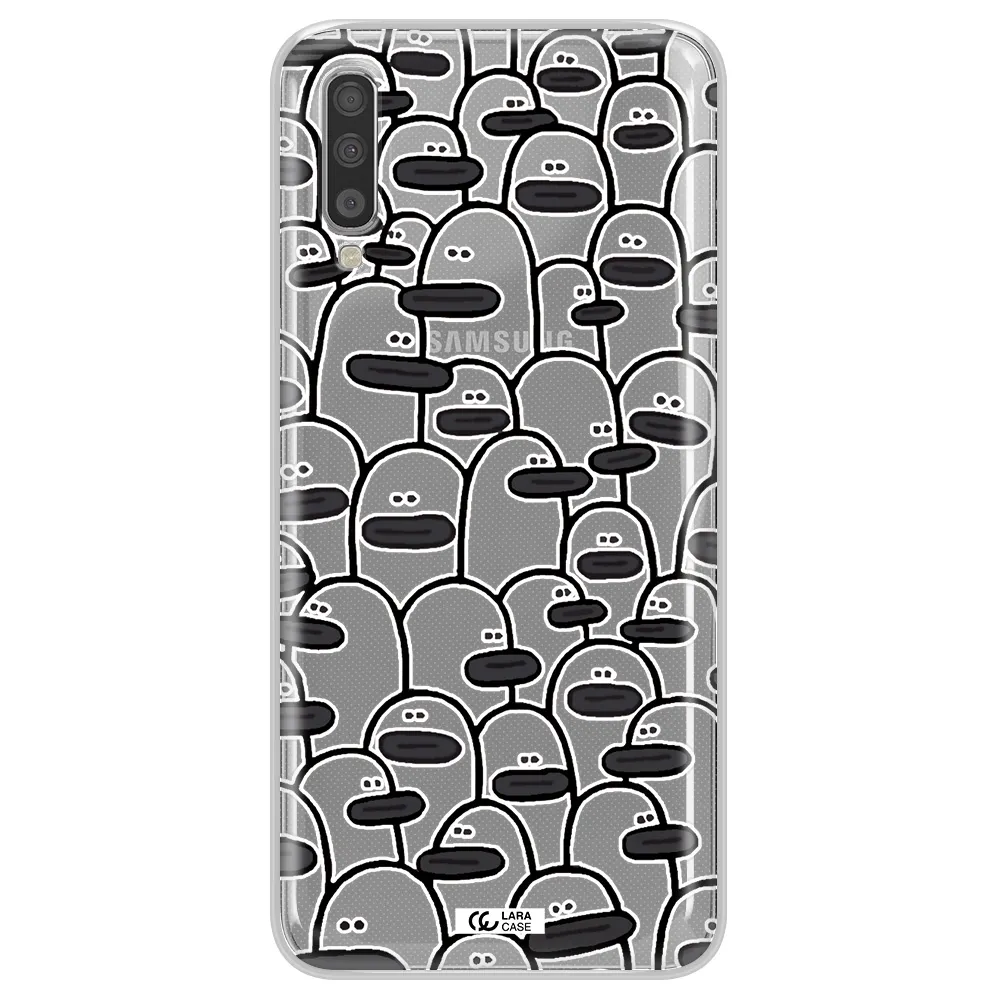 A Group Of White And Black Cartoon Characters Samsung A70S Clear Tpu Case