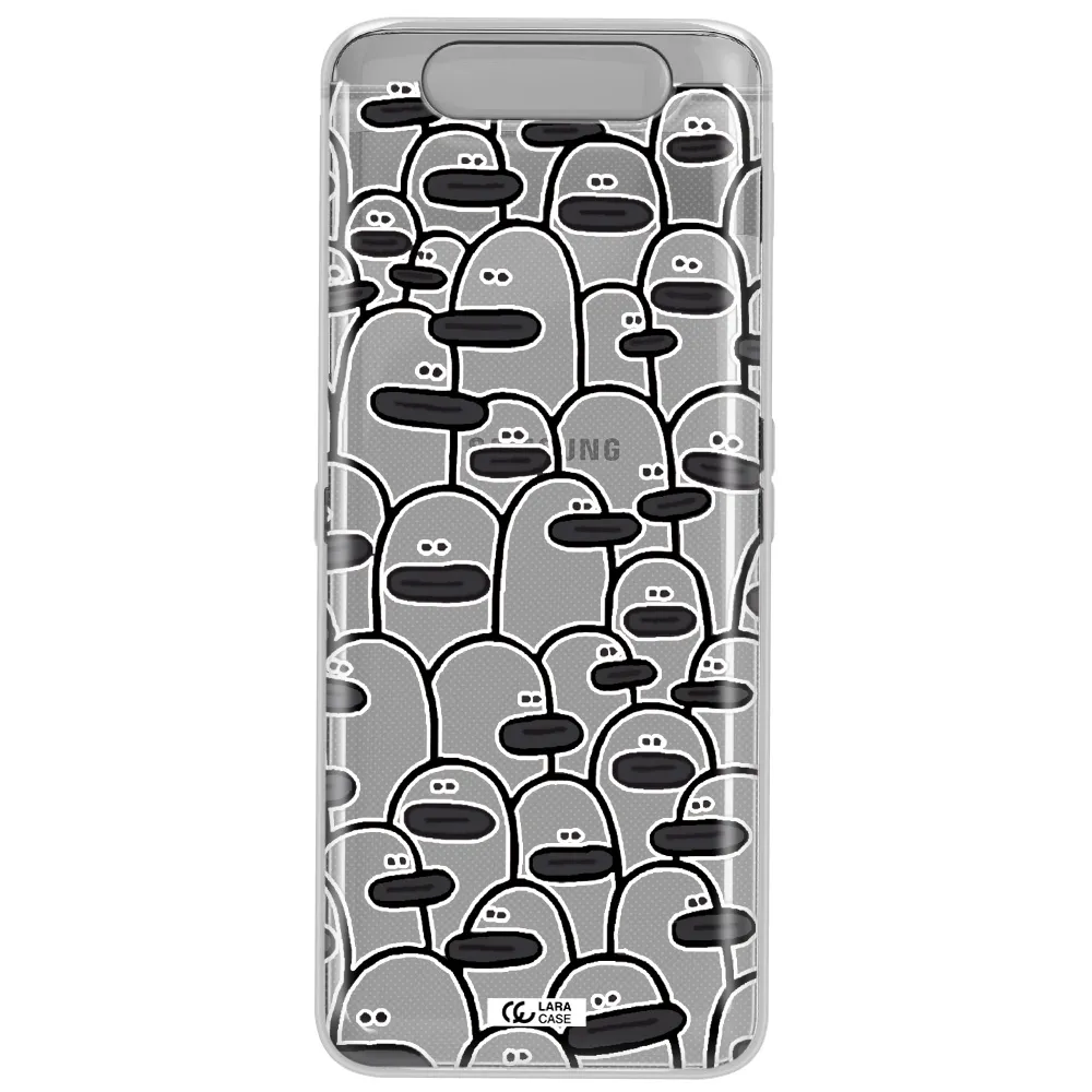 a group of white and black cartoon characters Samsung A80 Clear TPU Case