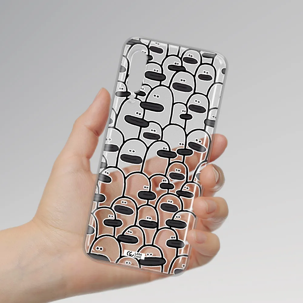 a group of white and black cartoon characters Samsung A90 Clear TPU Case