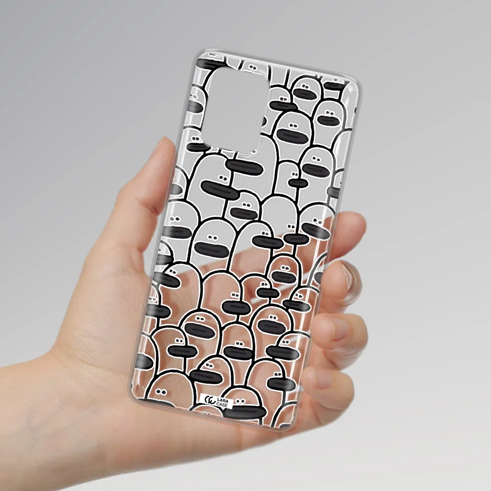 a group of white and black cartoon characters Samsung A91 Clear TPU Case