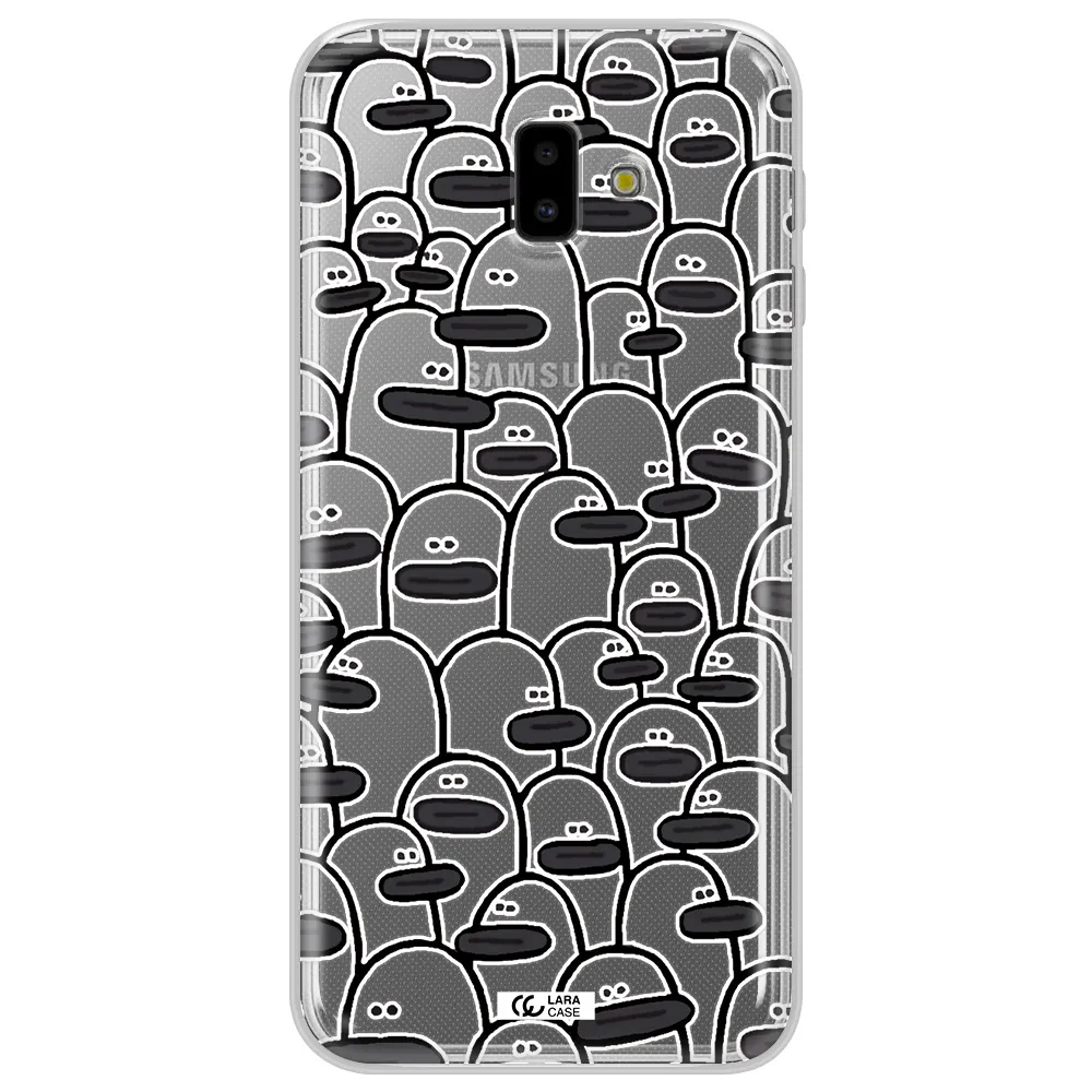 a group of white and black cartoon characters Samsung J6 Plus Clear TPU Case
