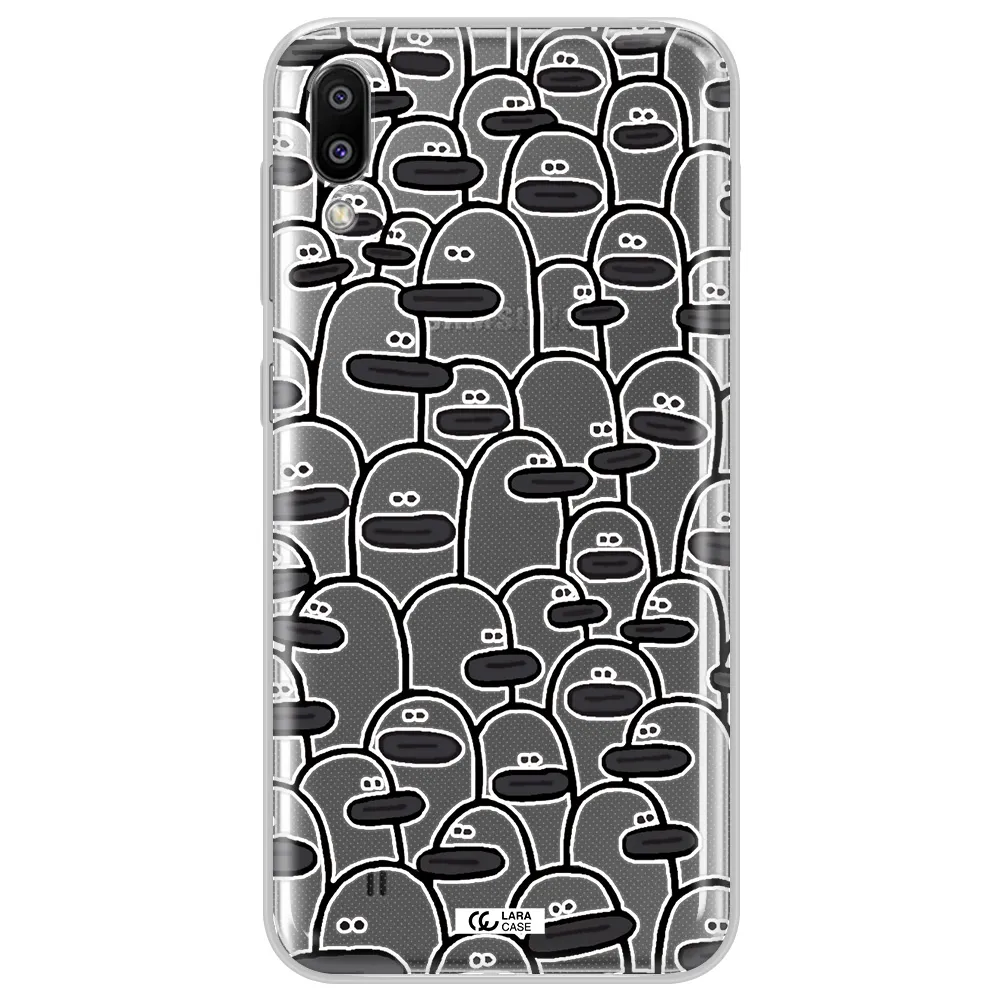 a group of white and black cartoon characters Samsung M10 Clear TPU Case