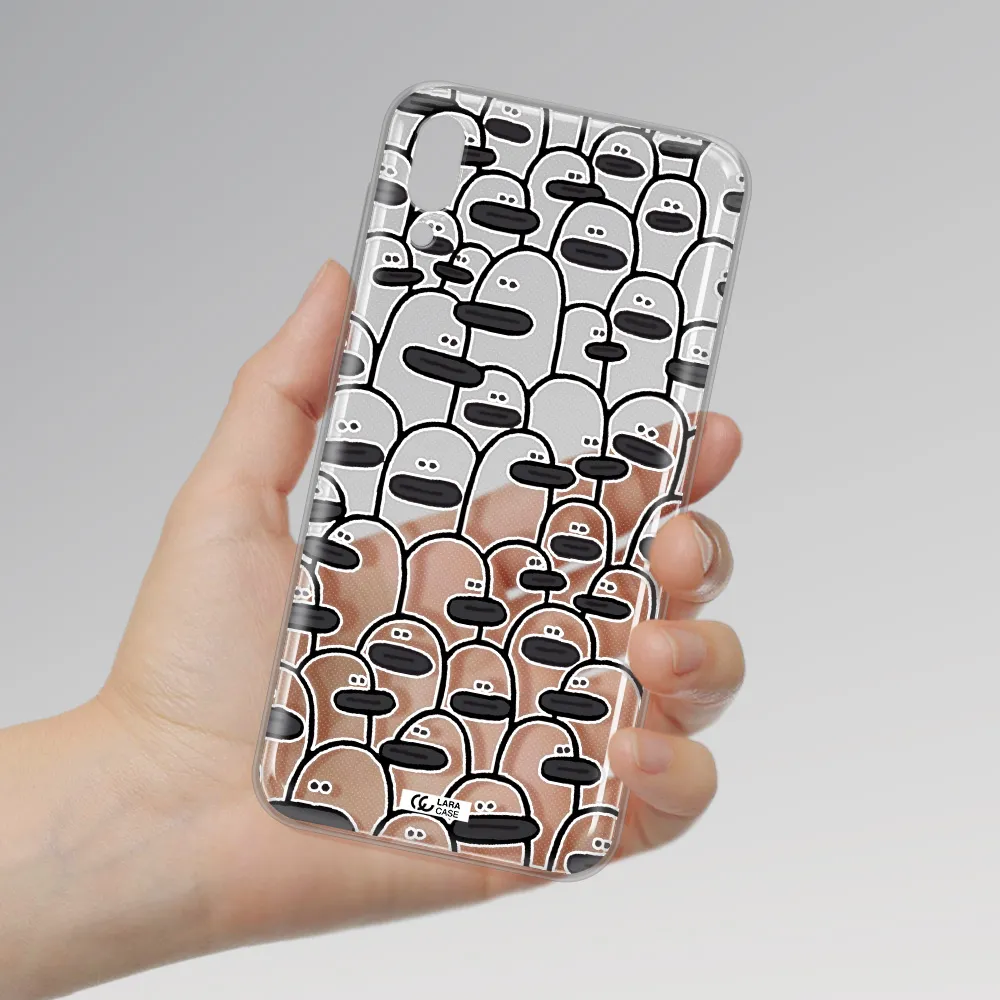 a group of white and black cartoon characters Samsung M10 Clear TPU Case