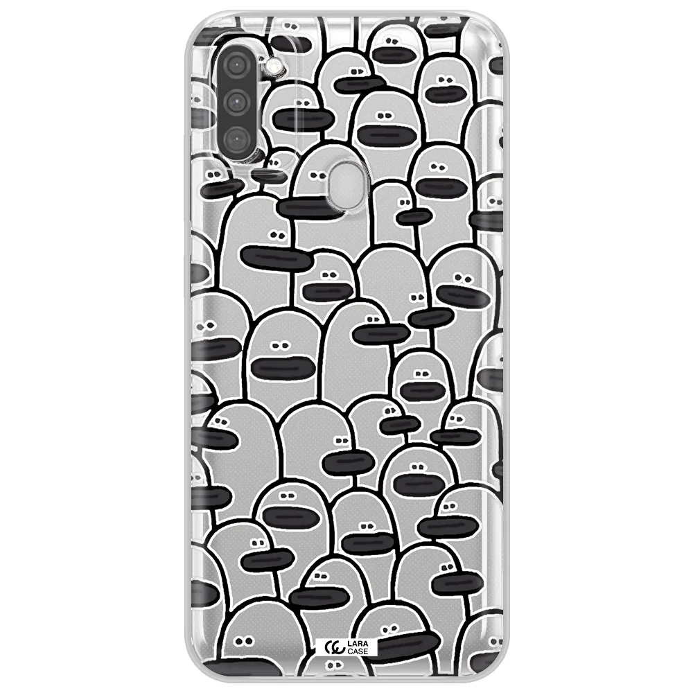 a group of white and black cartoon characters Samsung M11 Clear TPU Case