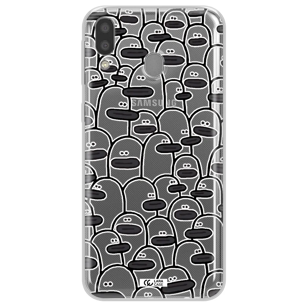 a group of white and black cartoon characters Samsung M20 Clear TPU Case