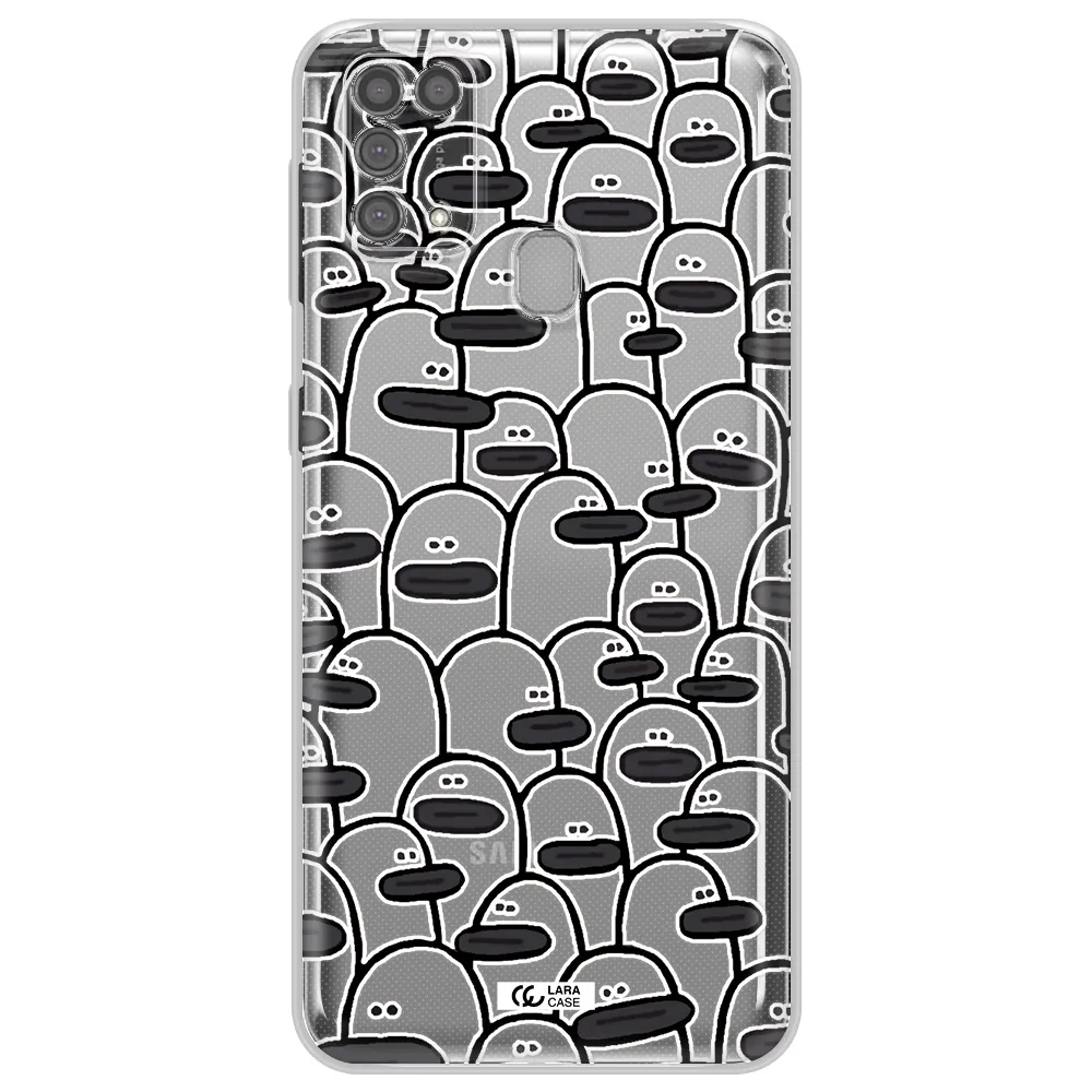 a group of white and black cartoon characters Samsung M31 Clear TPU Case