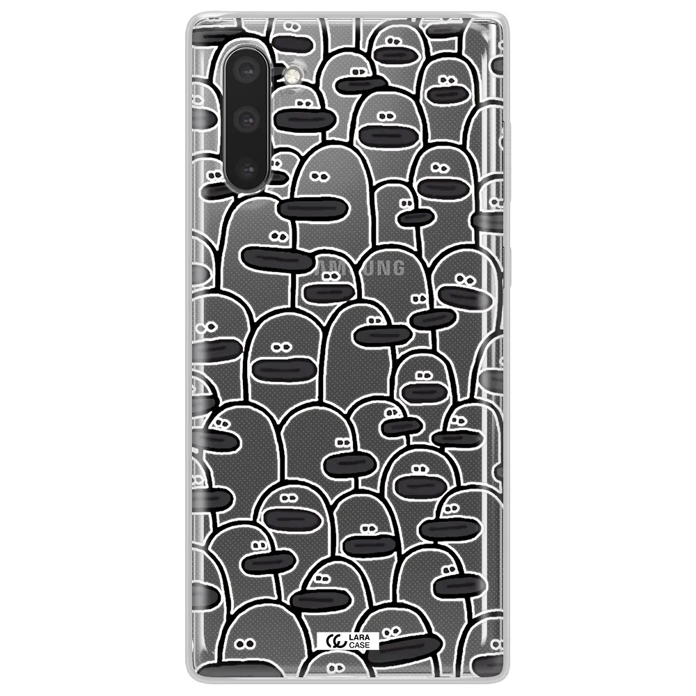 a group of white and black cartoon characters Samsung Note 10 Clear TPU Case