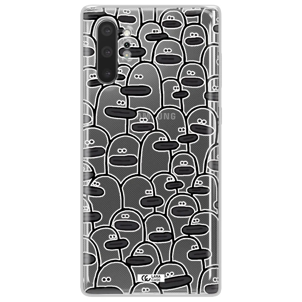 a group of white and black cartoon characters Samsung Note 10 Plus Clear TPU Case