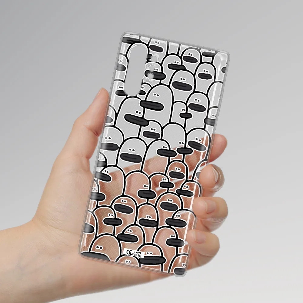 a group of white and black cartoon characters Samsung Note 10 Plus Clear TPU Case