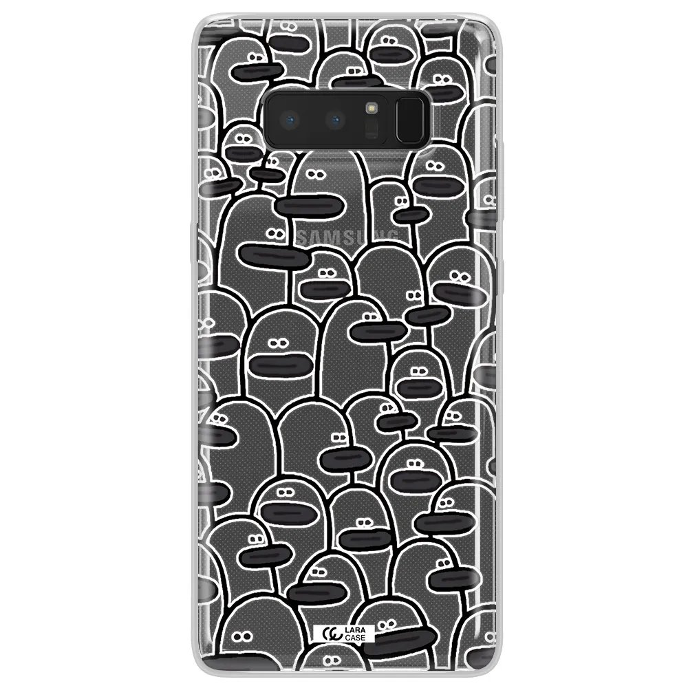 a group of white and black cartoon characters Samsung Note 8 Clear TPU Case