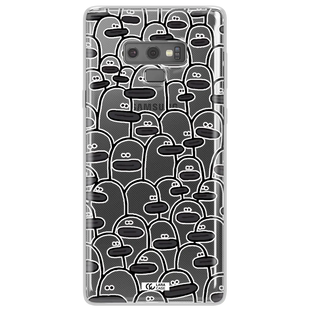 a group of white and black cartoon characters Samsung Note 9 Clear TPU Case