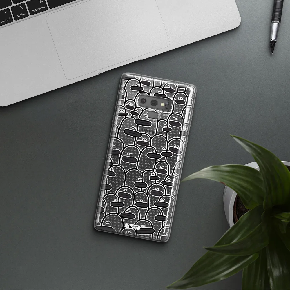 a group of white and black cartoon characters Samsung Note 9 Clear TPU Case