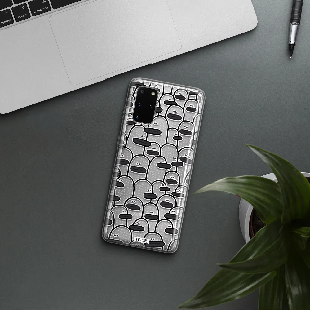 a group of white and black cartoon characters Samsung S 20 Plus Clear TPU Case