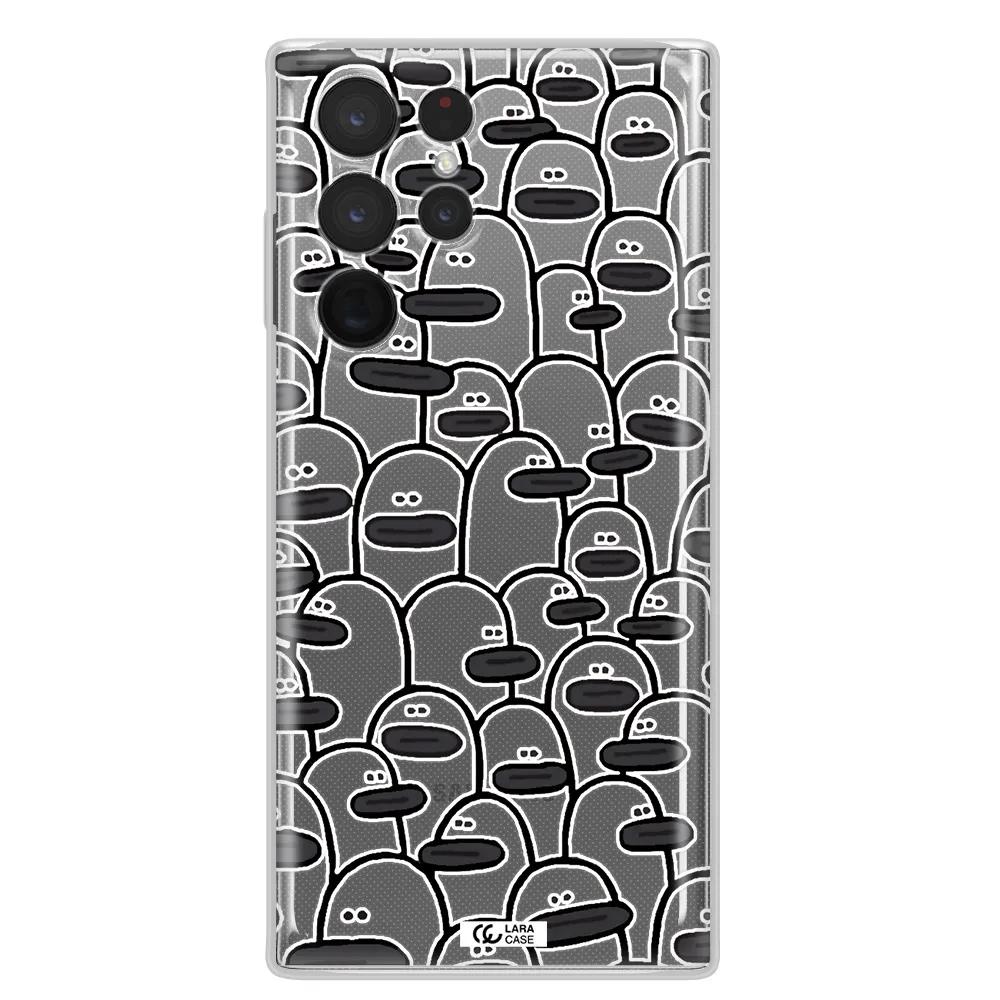 a group of white and black cartoon characters Samsung S 22 Ultra Clear TPU Case