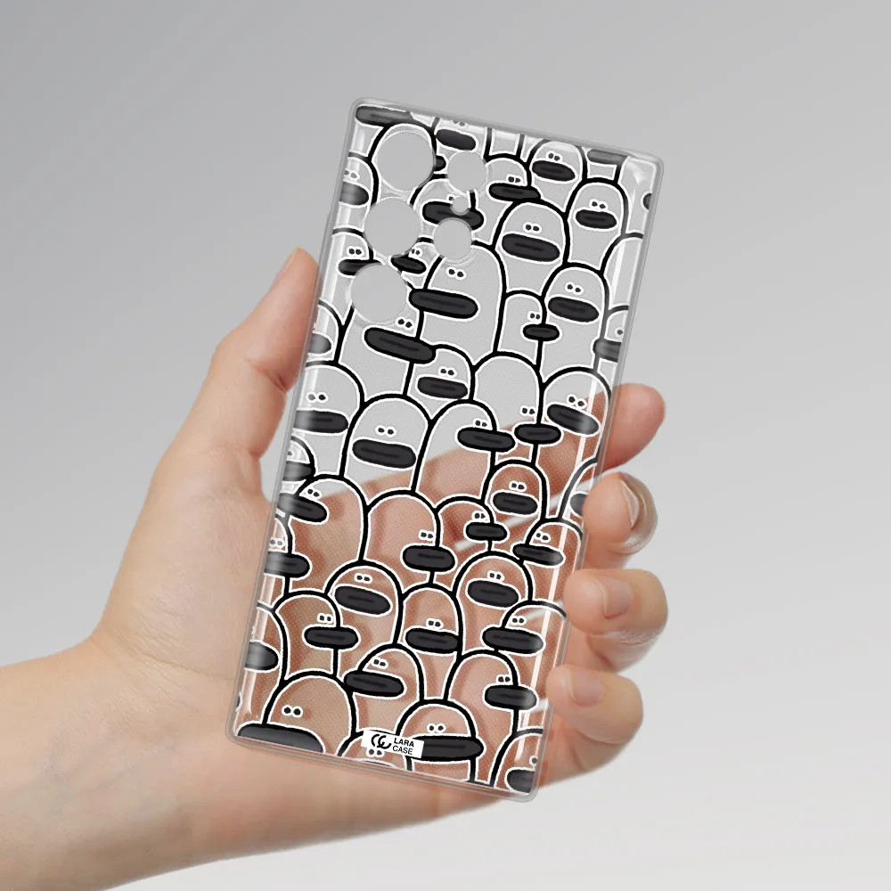 a group of white and black cartoon characters Samsung S 22 Ultra Clear TPU Case