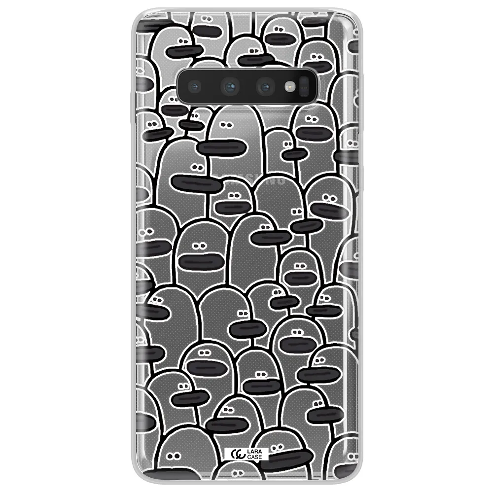 a group of white and black cartoon characters Samsung S10 Plus Clear TPU Case
